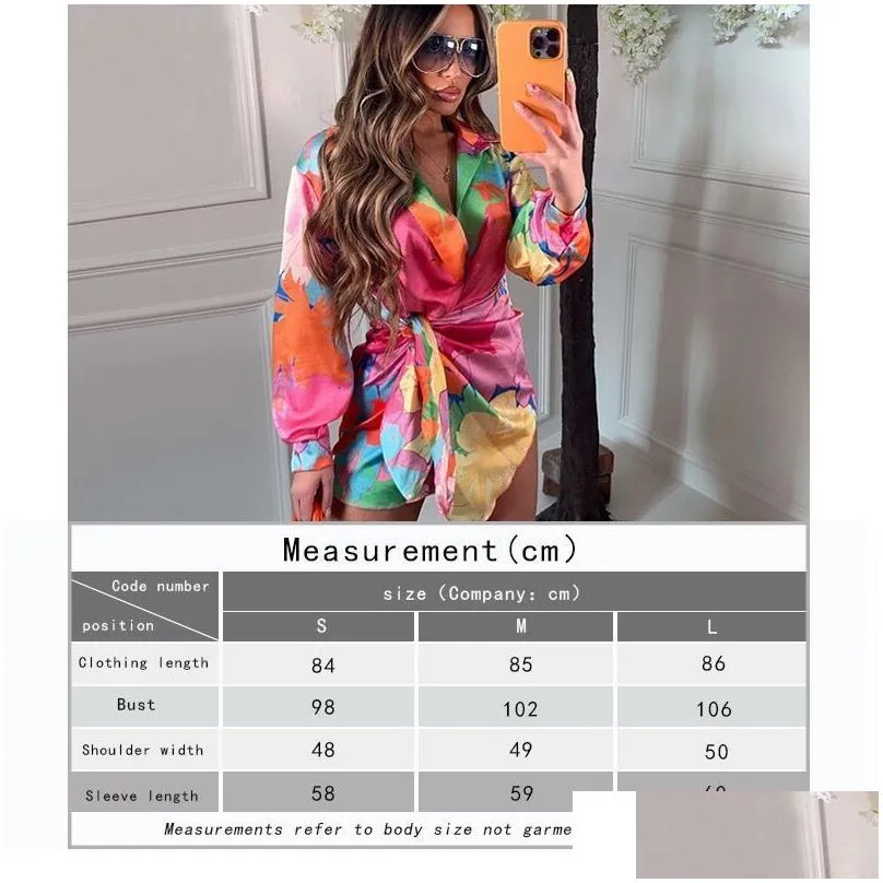 Basic & Casual Dresses Fandy Lokar Turn Down Collar Women Fashion Asymmetrical Printed Dress Elegant Long Sleeve Female Ladies 220713 Dh2Vf