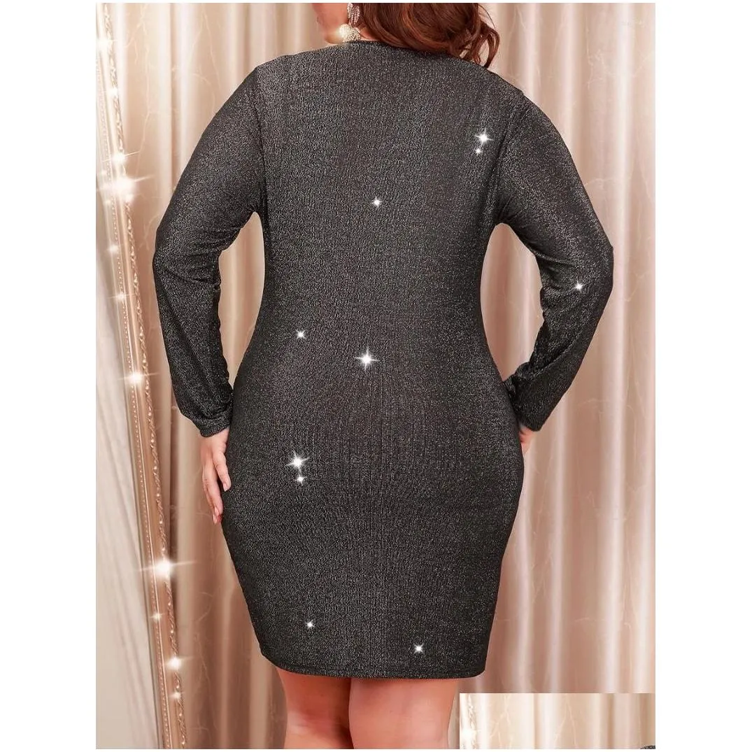 Plus Size Dresses Finjani Contrast Lace Bodycon Dress Casual V Neck Long Sleeve Women`s Clothing For Summer