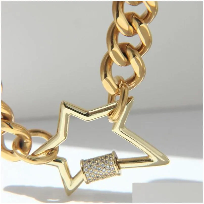 Pendant Necklaces CHUANGU 2021 Star Carabiner Choker Necklace Gold Heavy Cuban Link Chain For Women Screw Lock Clasp