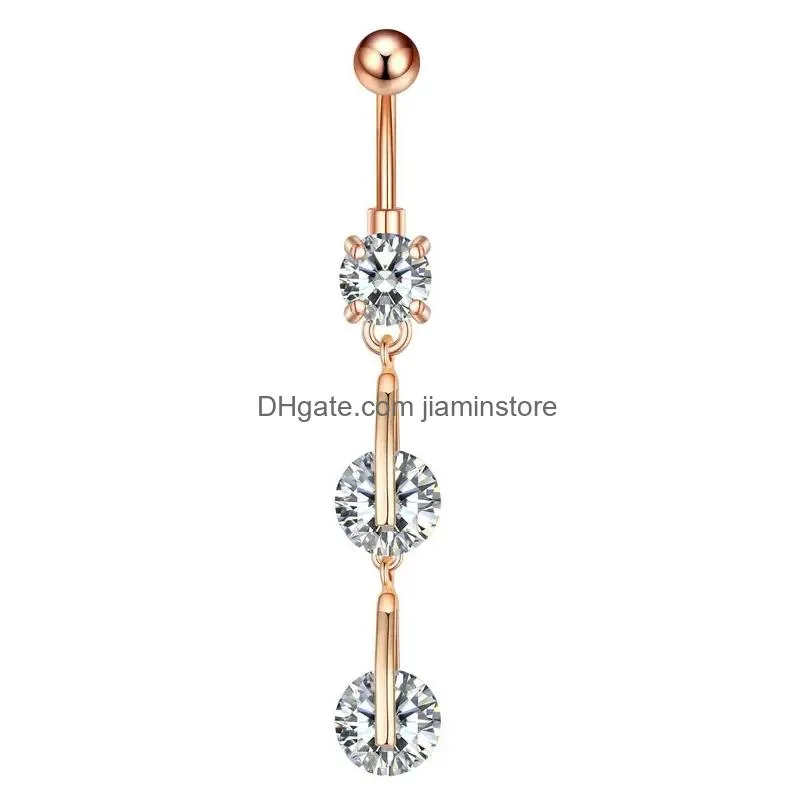 Navel Bell Button Rings for Body Stainless Steel Women Waterdrop Dangle Piercing Belly Crystal Rings Gold Silver Color