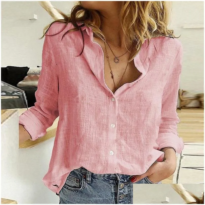 Women`s Blouses & Shirts Spring Womens Button Solid Long Sleeve Casual Large Plus Size Office Tops Slim Fit Full Tshirt Tees