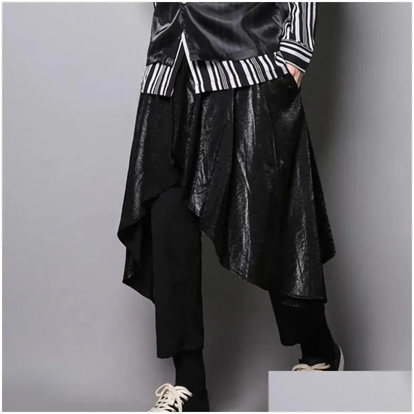 Dark And Yamamoto-style Design Of Androgynous Matching Fake Two-piece Culottes Jeggings Hip Pants Men`s