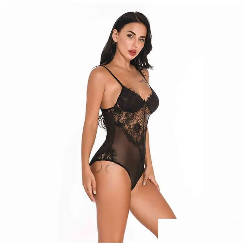 Sexy Pyjamas Women Floral Pattern Y High Rise See Through Lace Underwear Lingerie Bodysuit Playsuit 211208 Drop Delivery Apparel Dhg6Z