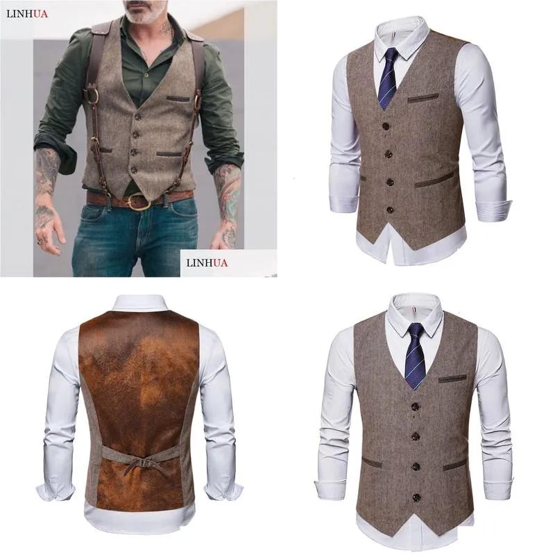 Men`S Vests Mens Linhua Sleeveless Men Vest Retro Waistcoat Coats Man Coat Male Clothes Jackets Clothing Tactical Padded Golf Drop Del Dhhu2