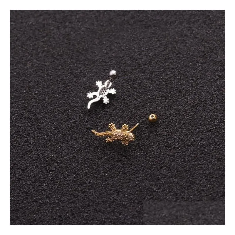 Charm 1Pc Cz Animal Gecko Cartilage Earring Lizard Reptile Helix Stud Ear Piercing Jewelry Tragus Conch Screw Back Drop Delivery Earri