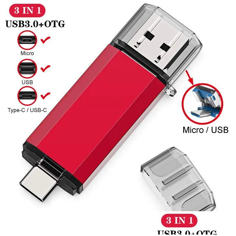 3 IN 1 OTG USB Flash Drives Type C & Micro Pen Drive 32GB 64GB 128GB 8G 16G 4G Pendrive USB3.0 Memory Stick