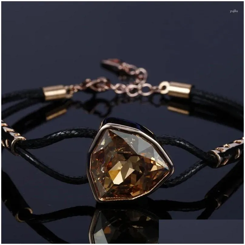 Charm Bracelets COCOM Geometric Triangle Leather Bracelet Bangle Adjustable Rose Gold Plated Golden Austria Crystal Unisex Jewelry For