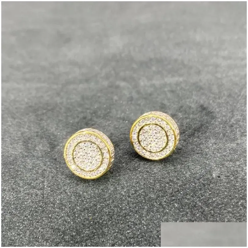 Stud Earrings Rock Hip Hop Accessories For Men Gold Luxury Punk Earring Woman Iced Out Circular Zircon Jewellery