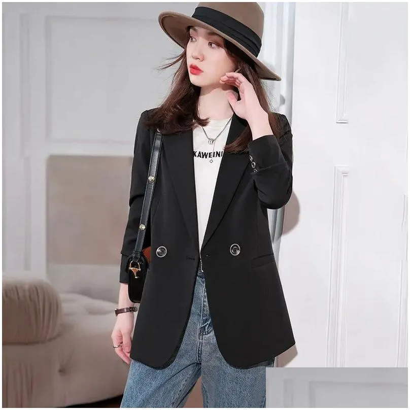 Women`S Suits & Blazers Womens Khaki Suit Coat Spring Autumn Fashion Korean Long Sleeve Woman Jacket Casual Office Ladies Blazer Tops Dhkpz