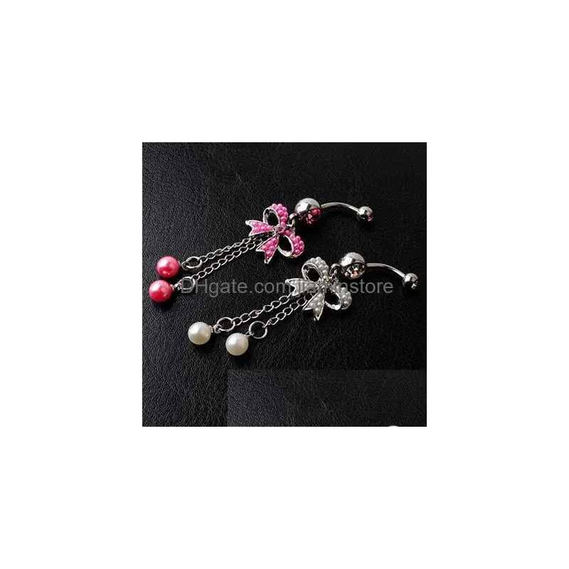 YYJFF D0564 ( 2 colors ) The bowknot with pearl style Belly Button Navel Rings piercing body jewelry mix colors