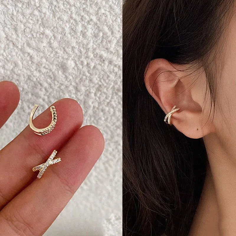 Cross Metal Zircon Ear Cuff Ear Clip for Women No Pierced C Shape Geometric Small Earcuff Ear Wrap Earcuff Clips Jewelry