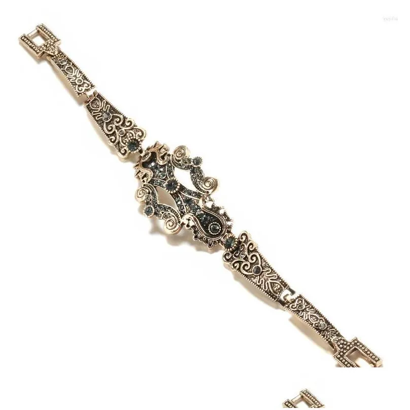 Link Bracelets Wbmqda Charm Boho Gray Crystal Bracelet Women 585 Antique Gold Color Ethnic Wedding Vintage Jewelry Russia Accessories
