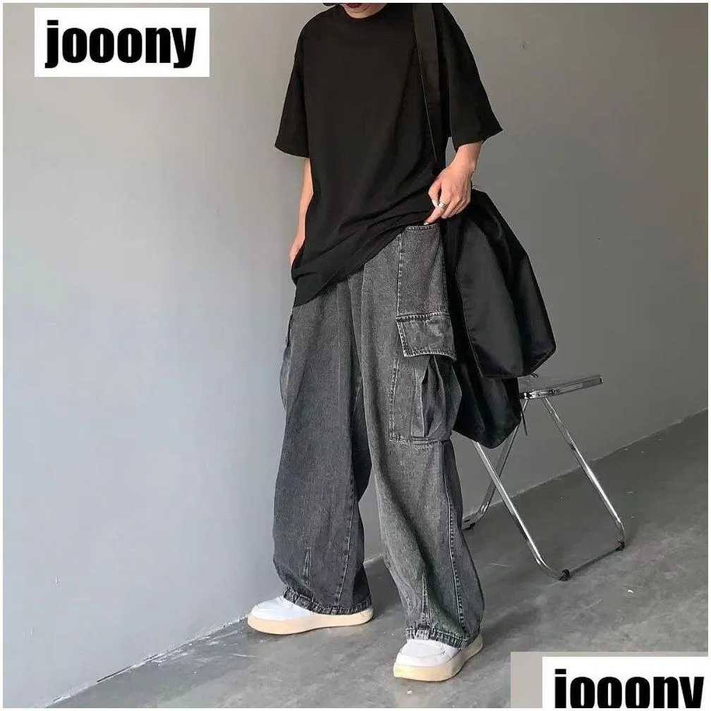 Men`S Jeans Mens Spring Autumn Fashion Harajuku All-Match Jean Wide Leg Cargo Straight Loose Hip Hop Streetwear Denim Trousers Drop D Dhwul