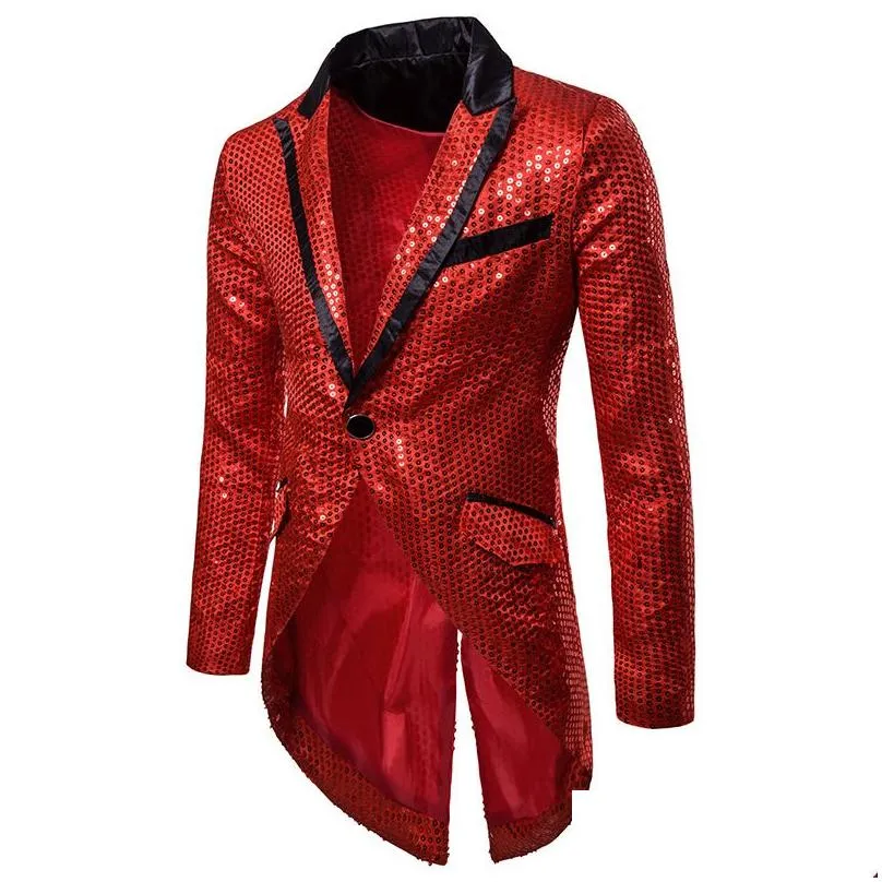 Men`S Suits & Blazers Mens Mannen Shiny Gold Sequin Glitter Verfraaid Blazer Jas Nachtclub Wieden Party Jasje Stadium Zangers Kleding Dhfxk