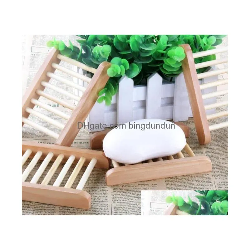 Home Wooden Natural Bamboo Soap Dishes Tray Holder Storage Rack Plate Box Container Bathroom Soap Saver Rectangular Sink Drainer Hand Craft