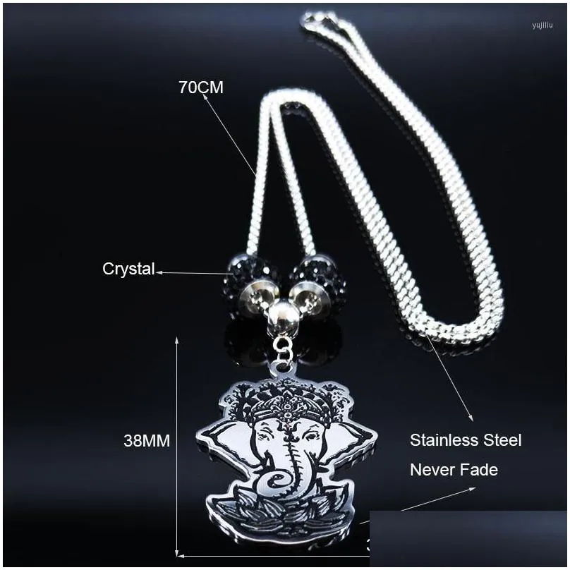 Pendant Necklaces Elephant God Crystal Stainless Steel Necklace Double Layer Silver Color Boho Jewerly Colgante N19587S08S08S08S08