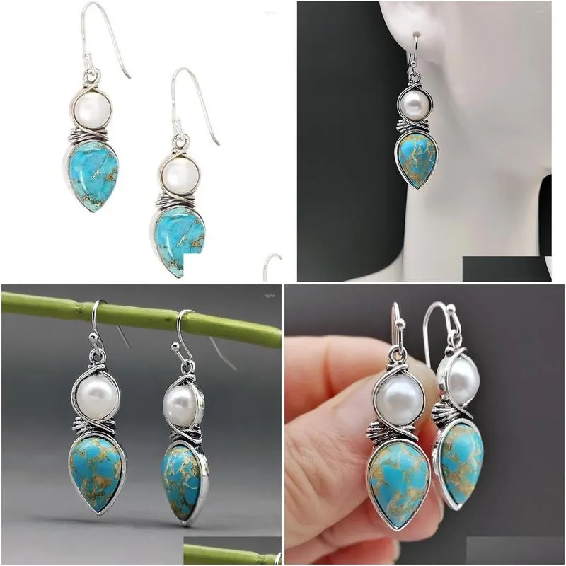 Dangle Earrings Exquisite And Simple Inlaid Imitation Pearl Turquoise Pendant Engagement Wedding Bridal Jewelry