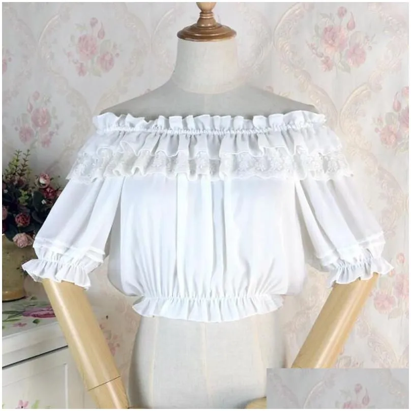 Women`s Blouses & Shirts Women Retro Renaissance Top Sexy Off The Shoulder Short Sleeve Lace Victorian Vintage Steampunk Blouse Lolita