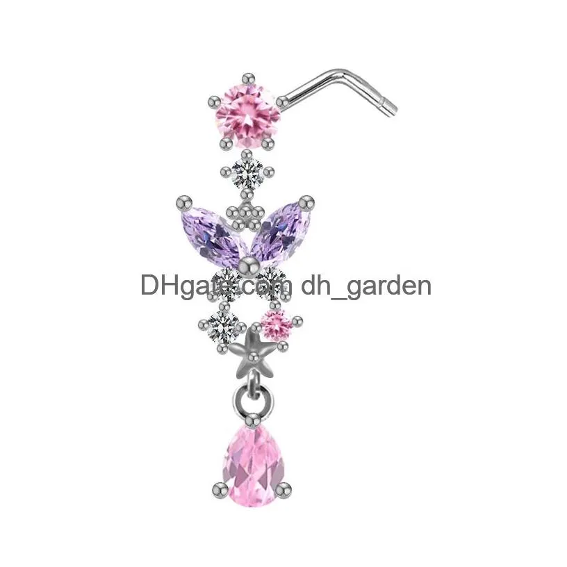Beaded Color Mixing Fashion Body Piercing Jewelry Y Zircon Gold Eyebrow Bar Lip Nose Barbell Ring Navel Earring Gift Drop D Dhgarden Dhpsr