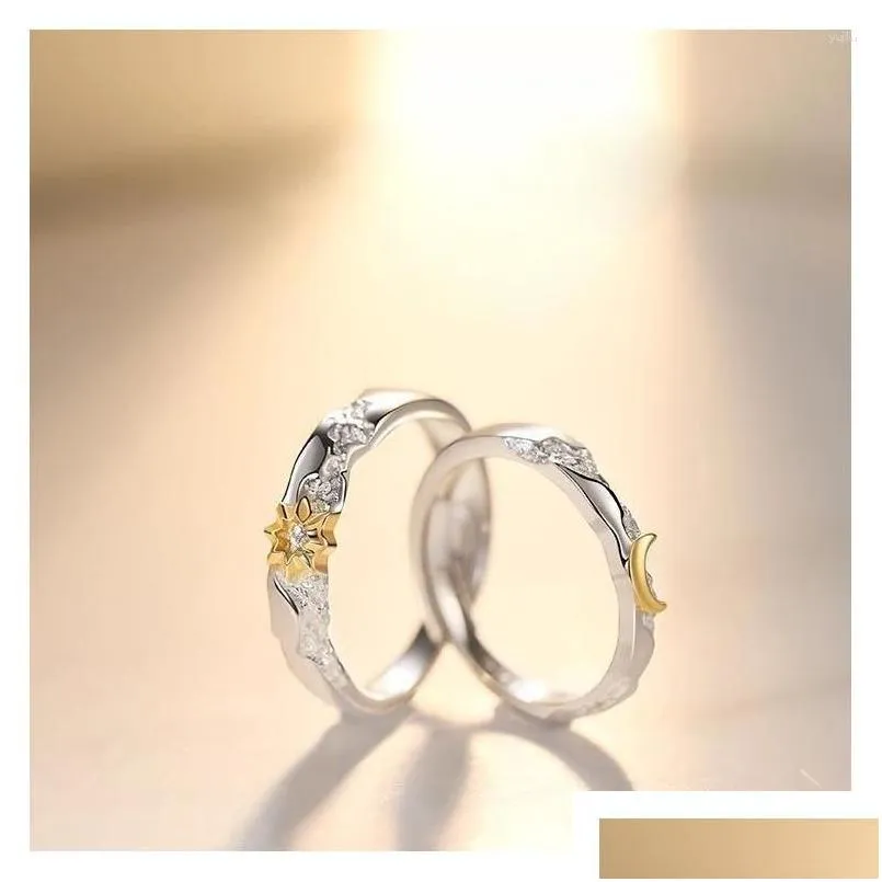 Cluster Rings Selling Silver Color Fashion Men And Women Eternal Sun Moon Couple Opening Ring Gift J1360