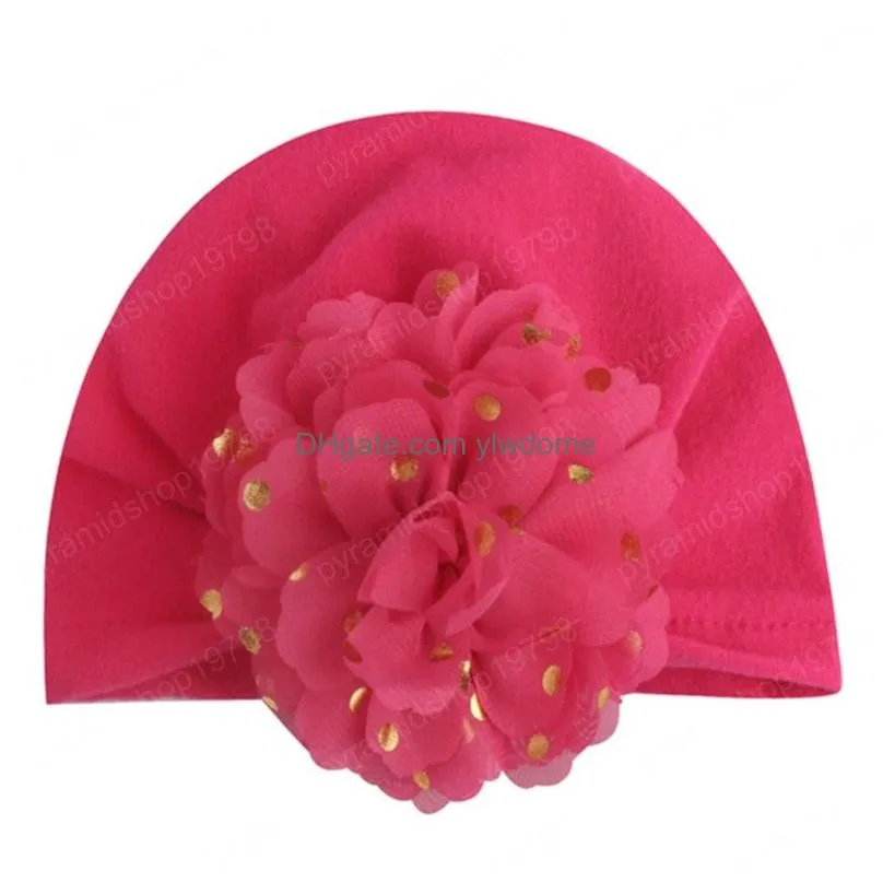 Caps & Hats High Quality Cotton Blends Baby Girls Infant Flower With Golden Dots Kids Floral Headwear Holiday Decoration 10 Colors Dro Dhhqy
