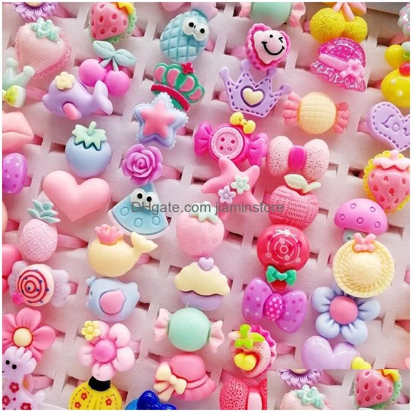 Fashion 200Pcs/Lots Mixed Plastic Children Ring resin Jewelry Kids gift Boys Girls Cartoon Animal Flowers Fruit baby Tangible benefits finger