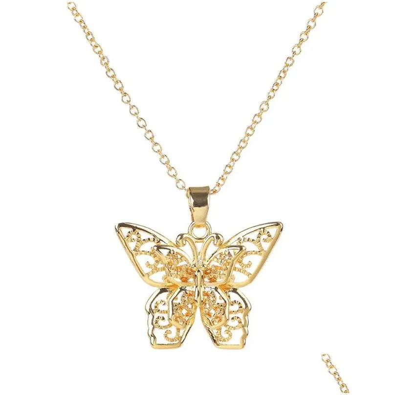 Chains Poulisa Hollow Out Butterfly Pendant Necklace 925 Sterling Silver Cutout Chain Neck Necklaces Double Butterflies S925 Chocker