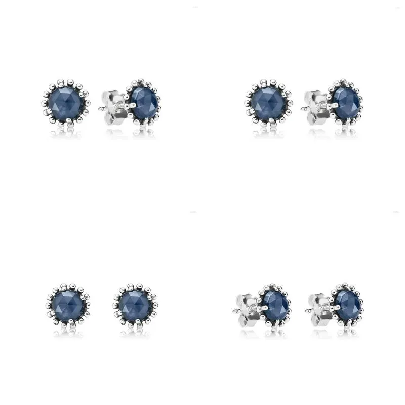 Stud Earrings 925 Sterling Silver With Midnight Blue Crystal For Women Anniversary Jewelry