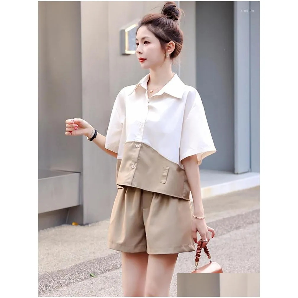 Women`s Tracksuits High Quality 2023 Summer Casual Button Turn-down Collar Sets Two Pieces Short Sleeve Shirt And Shorts Women Outfits