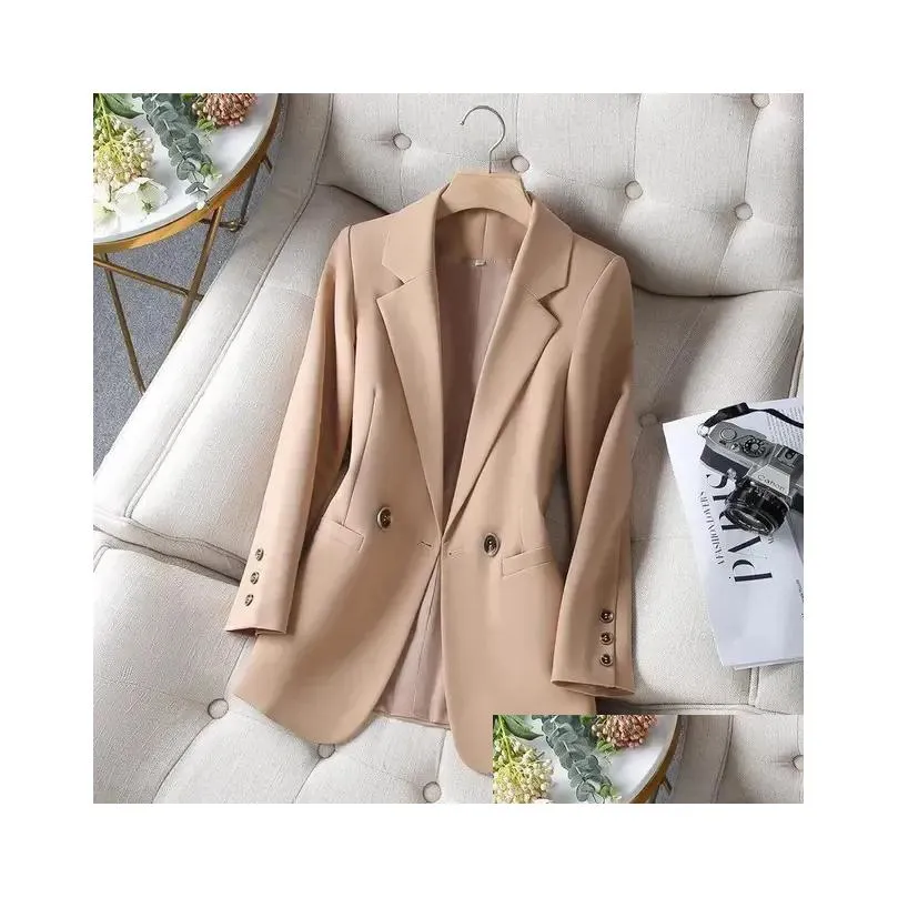 Women`S Suits & Blazers Womens Khaki Suit Coat Spring Autumn Fashion Korean Long Sleeve Woman Jacket Casual Office Ladies Blazer Tops Dhkpz