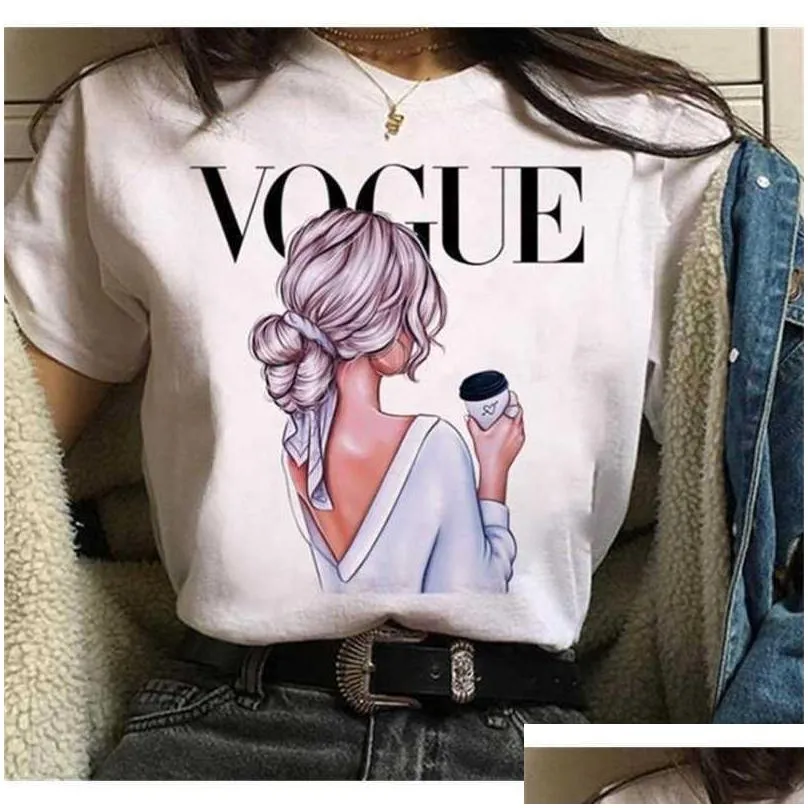 Women`S T-Shirt Retail Womens Designer T-Shirts Plus Size Xs-4Xl Summer Fashion White Cartoon Printed Short Sleeve Tops Loose Clothing Dhqj8