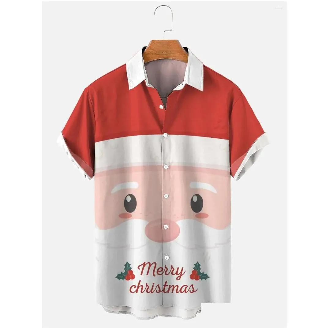 Men`s Casual Shirts Funny Christmas Santa Claus Shirt Spring And Summer Lapel Printed For Shopping Travel Vacation Style