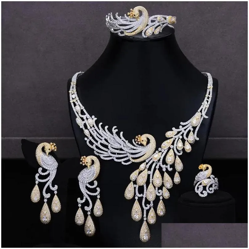 Earrings & Necklace Luxury Peacock Jewelry Sets For Women Wedding Naija Dubai India Set Cubic Zirconia Bridal