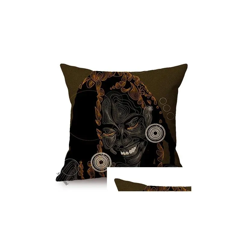 Pillow Abstract Cool Girl Portrait Design Sofa Decorative Throw Case African Man Funky Art Cotton Linen Cover Cojines