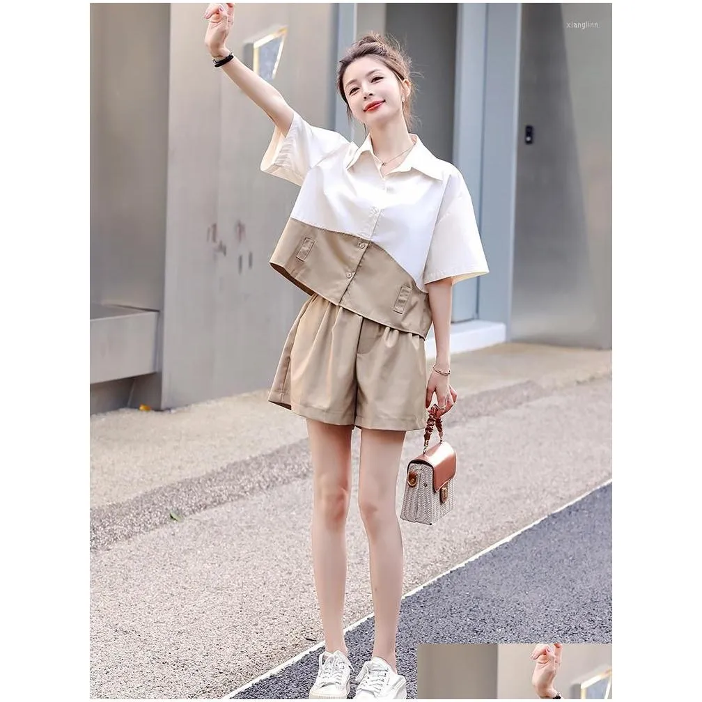 Women`s Tracksuits High Quality 2023 Summer Casual Button Turn-down Collar Sets Two Pieces Short Sleeve Shirt And Shorts Women Outfits