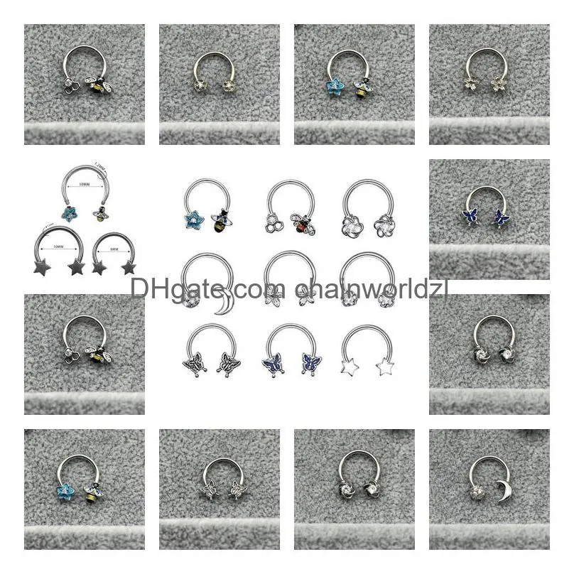 Nose Rings & Studs Moon Butterfly Bee C-Shaped Hoop Body Piercing Women Fashion Accessories Drop Delivery Jewelry Othva