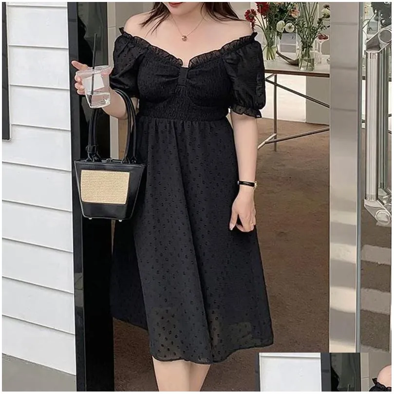 Plus Size Dresses Clothes Little  And Sweet Square Collar Stringy Selvedge Solid Pleated Short Sleeve Bow Chiffon Princess Dress