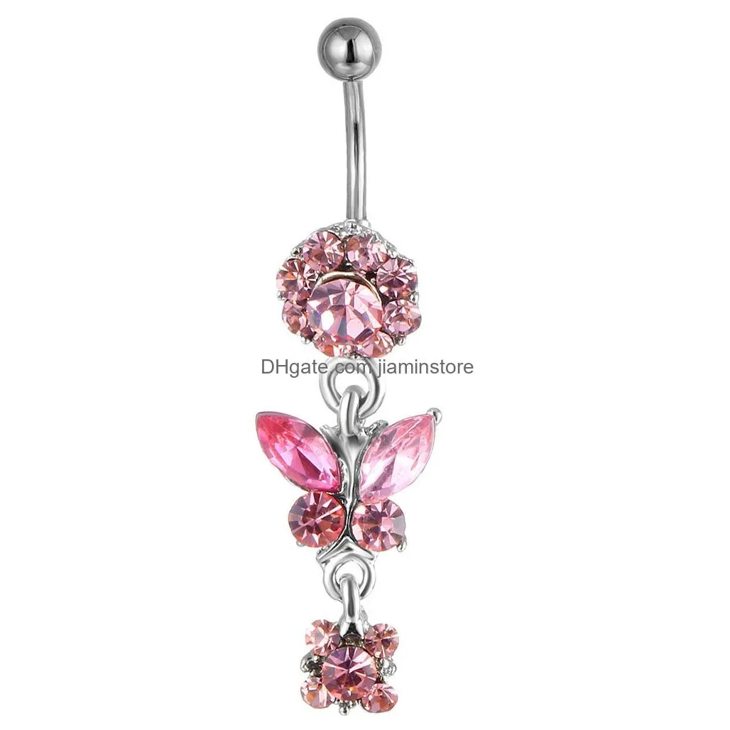 YYJFF D0491 (4 colors ) Aqua.Color bowknot style Belly Button ring Navel Rings Body Piercing Jewelry Dangle Accessories Fashion Charm