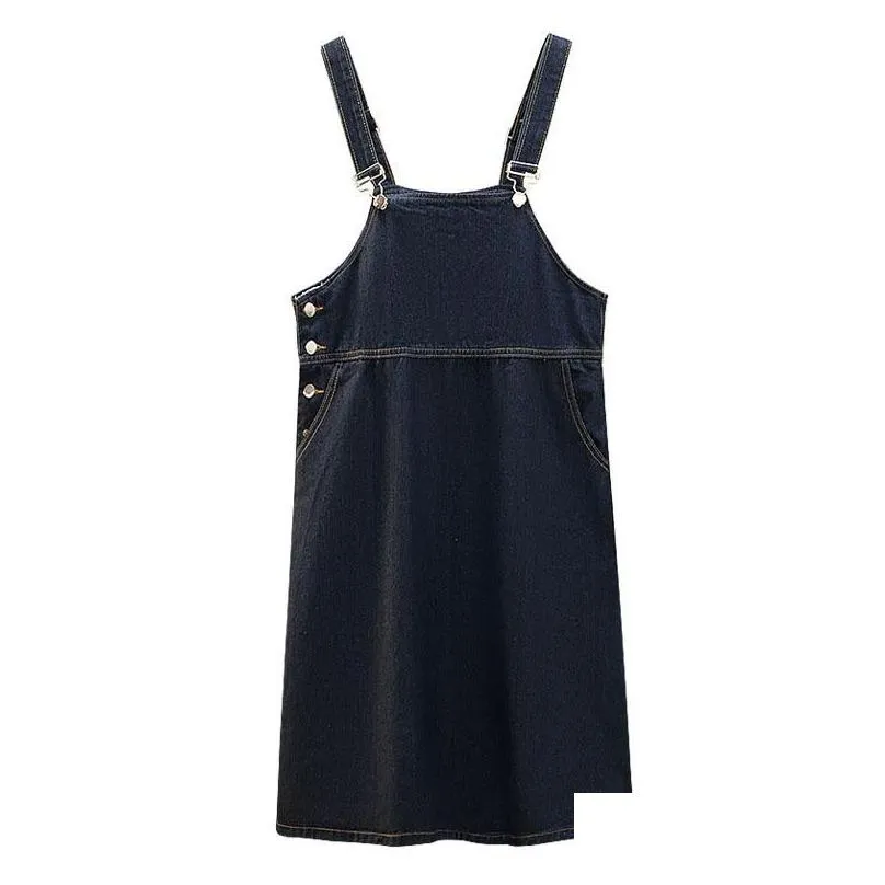 Plus Size Dresses 150Kg Women`s Spring Summer Loose Solid Temperament Denim Suspender Dress Blue Hip 151cm 5XL 6XL 7XL 8XL 9XLPlus