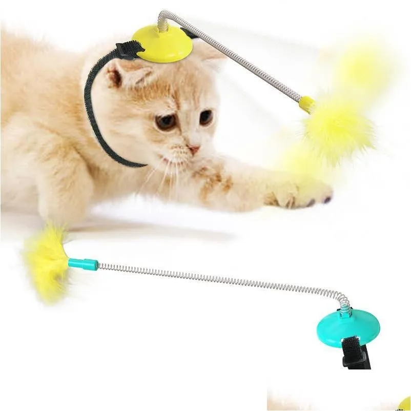 Cat Toys Headmounted Self Playing Interacting Pet Toy Spring And Feather Funny Stick For Indoor Cats Drop Delivery Home Garden Suppli