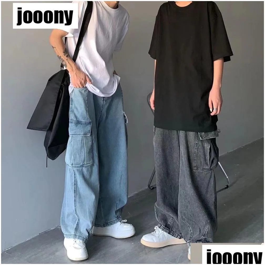 Men`S Jeans Mens Spring Autumn Fashion Harajuku All-Match Jean Wide Leg Cargo Straight Loose Hip Hop Streetwear Denim Trousers Drop D Dhwul