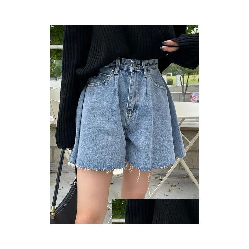Women`S Shorts Womens Syiwidii Jean Women Summer High Waist Baggy Wide Leg Flare Short Jeans Casual Vintage Korean Style Y2K Drop Del Dh0Rh