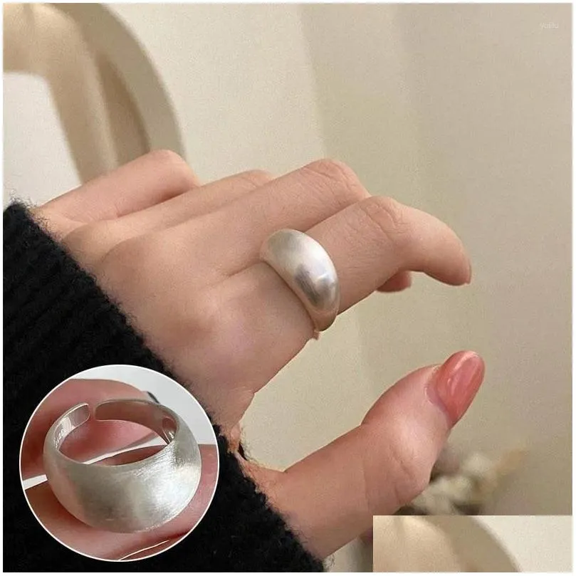 Cluster Rings 925 Silver Plated Frosting Wide Finger Ring For Women Girls Punk Hiphop Jewlery Gifts Accessories E2247