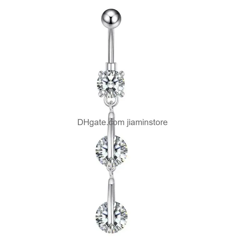 Navel Bell Button Rings for Body Stainless Steel Women Waterdrop Dangle Piercing Belly Crystal Rings Gold Silver Color