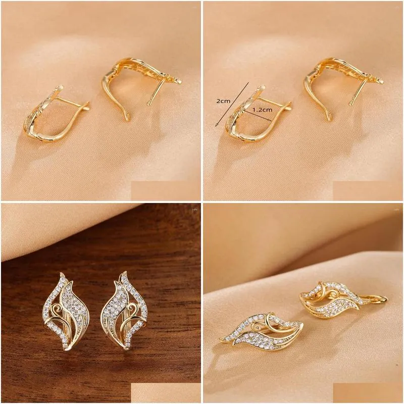 Stud Earrings European Women Vine Heart-Shaped Flowers Inlaid Zircon Fashion Gift Engagement