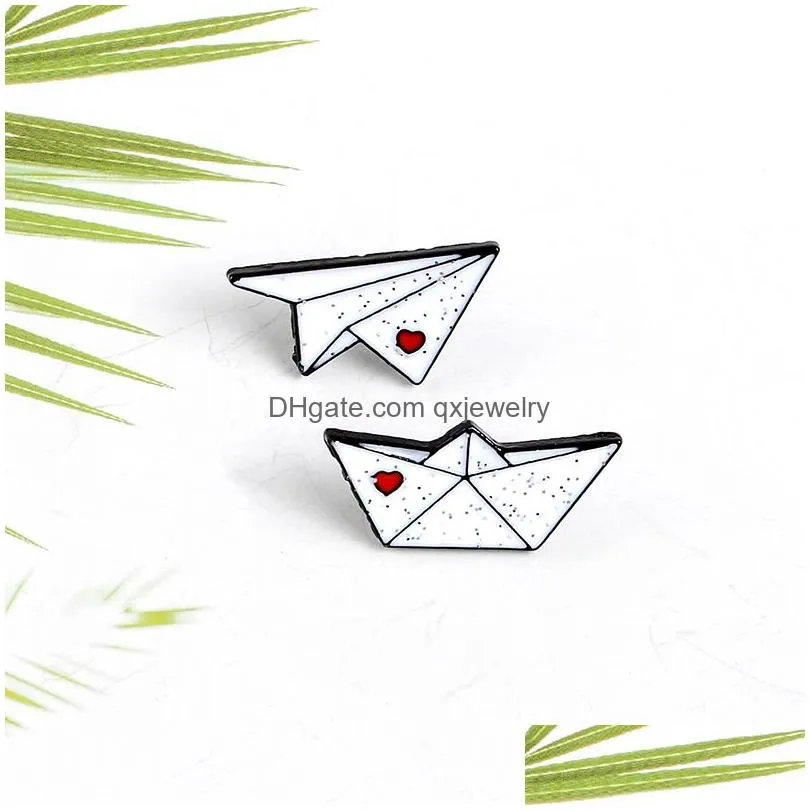 Pins, Brooches Cute Small Boat Plane White Funny Enamel Pins For Women Christmas Demin Shirt Decor Brooch Pin Metal Kawaii Badge Fash Dhmsc