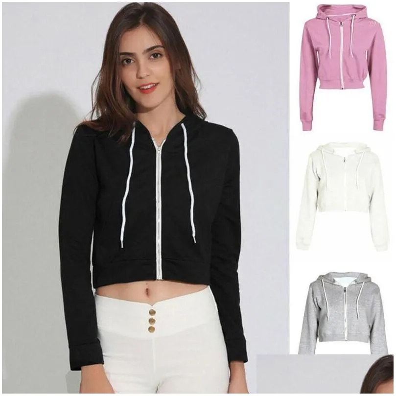 Women Plain Hoodies Crop Top Outdoor Sports Sweatshirt Hooded Coat Casual Zip up Jacket Outwear Sports Clothing Shirt1