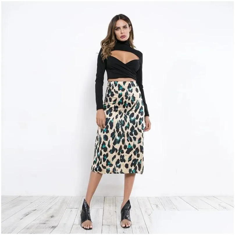 Skirts Chreisure 2023 Woman Stylish Spring Summer Leopard Pattern High Waist Straight Zipper Mid-calf Half Body Skirt All Match