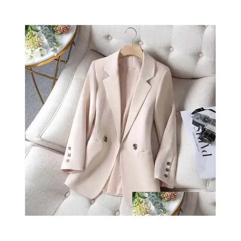 Women`S Suits & Blazers Womens Khaki Suit Coat Spring Autumn Fashion Korean Long Sleeve Woman Jacket Casual Office Ladies Blazer Tops Dhkpz