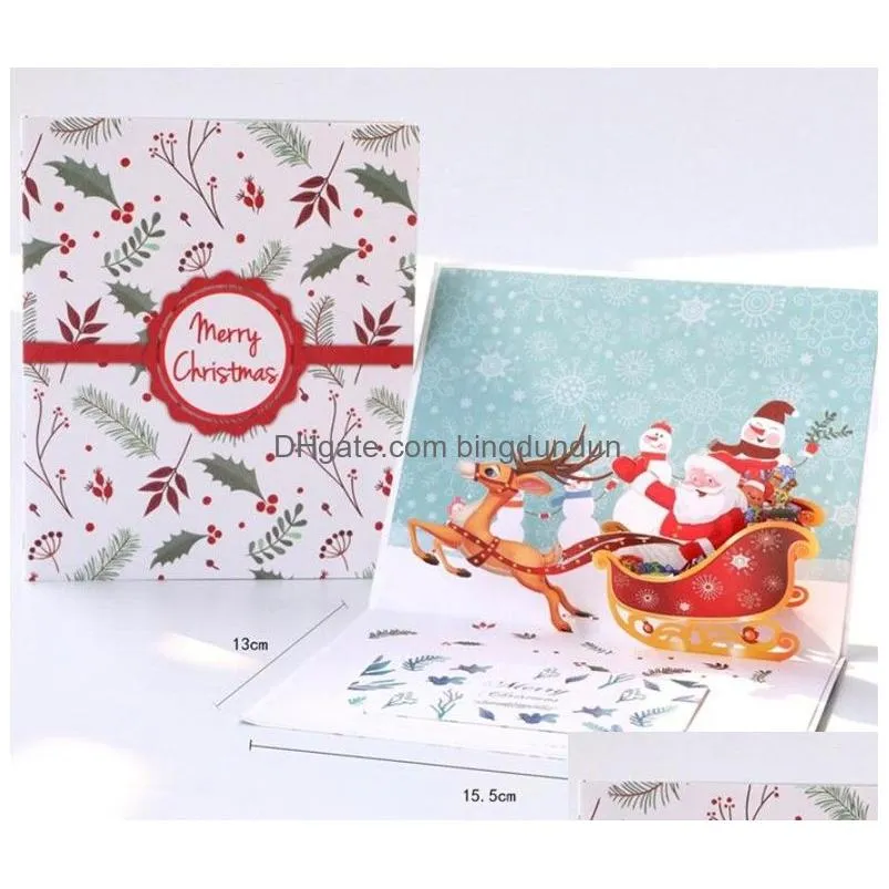 3D Up Christmas Greeting Card Laser Cut quotMerry Christmasquot Deer Santa 3d Red Gold Cards With Envelope 10 pieces per lot3047325